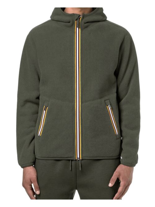 Felpa da uomo con cappuccio double effetto sherpa colore verde K-WAY | K3132NWB38