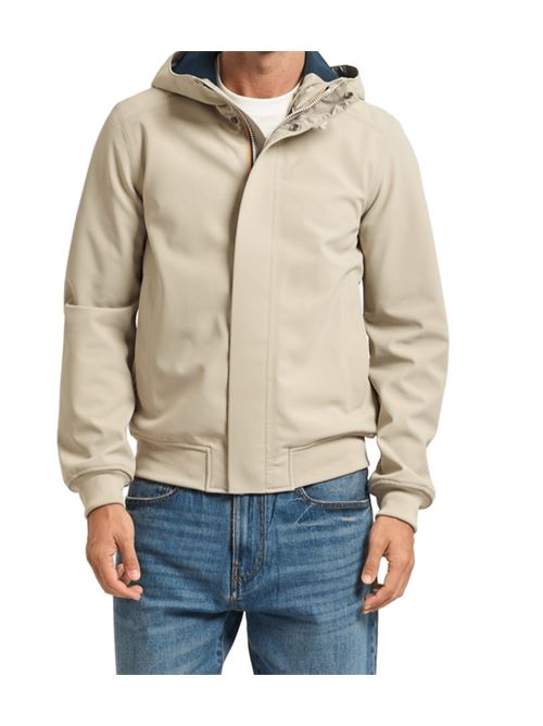 Giubbotto da uomo con cappuccio in tessuto tecnico impermeabile color beige/blu K-WAY | K3135KWB2A
