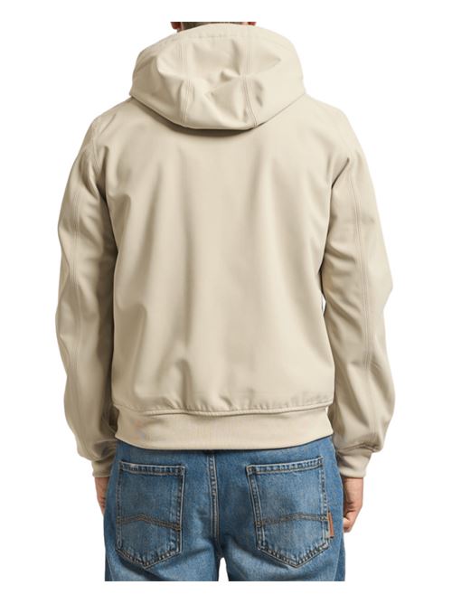 Giubbotto da uomo con cappuccio in tessuto tecnico impermeabile color beige/blu K-WAY | K3135KWB2A