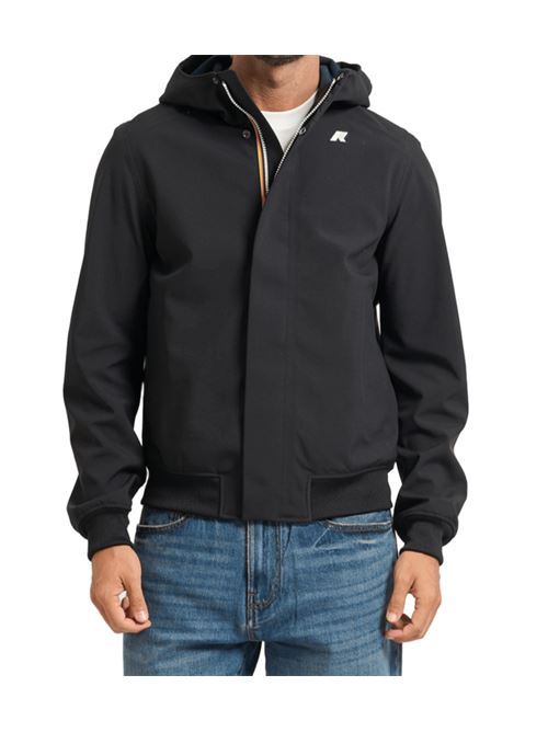 Giubbotto da uomo con cappuccio in tessuto tecnico impermeabile color black olive/blu K-WAY | K3135KWB3A