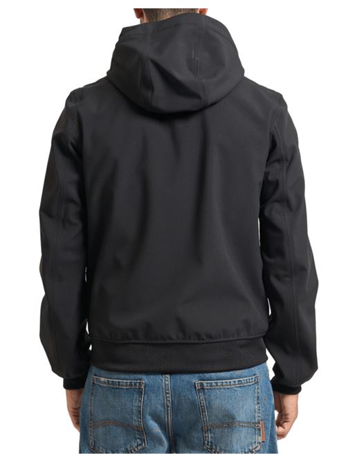 Giubbotto da uomo con cappuccio in tessuto tecnico impermeabile color black olive/blu K-WAY | K3135KWB3A