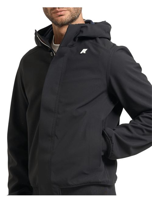 Giubbotto da uomo con cappuccio in tessuto tecnico impermeabile color black olive/blu K-WAY | K3135KWB3A