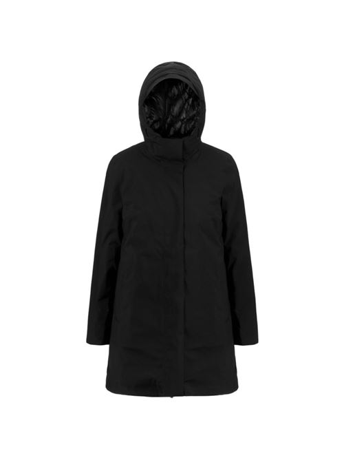 Giaccone da donna con cappuccio lunghezza 3/4 tessuto tecnico, colore nero K-WAY | K5136DWAT0