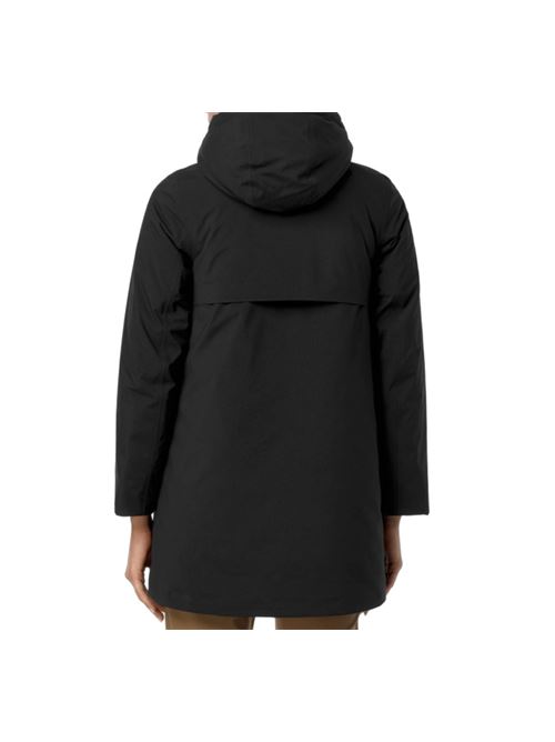 Giaccone da donna con cappuccio lunghezza 3/4 tessuto tecnico, colore nero K-WAY | K5136DWAT0