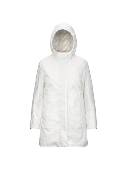 Giaccone da donna con cappuccio lunghezza 3/4 tessuto tecnico, colore bianco K-WAY | K5136DWB2Z