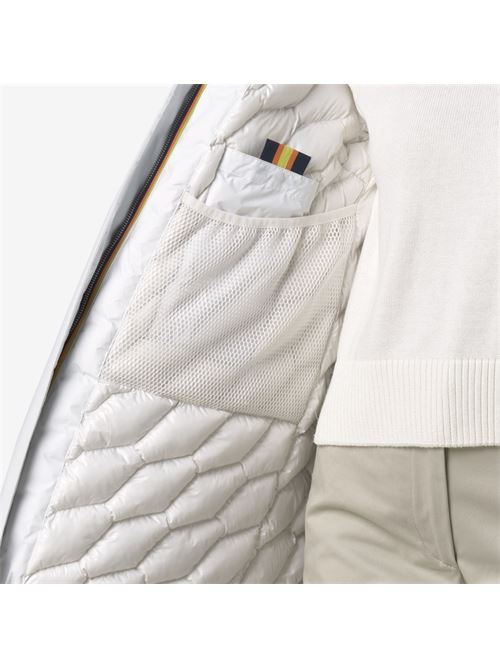 Giaccone da donna con cappuccio lunghezza 3/4 tessuto tecnico, colore bianco K-WAY | K5136DWB2Z