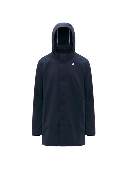 Parka da uomo con cappuccio staccabile, lunghezza 3/4 in tessuto tecnico, impermeabile, colore blu K-WAY | K6116YWA2B
