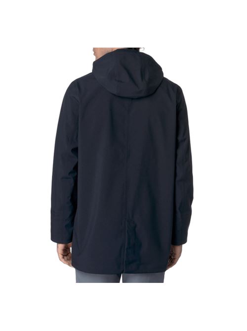 Parka da uomo con cappuccio staccabile, lunghezza 3/4 in tessuto tecnico, impermeabile, colore blu K-WAY | K6116YWA2B