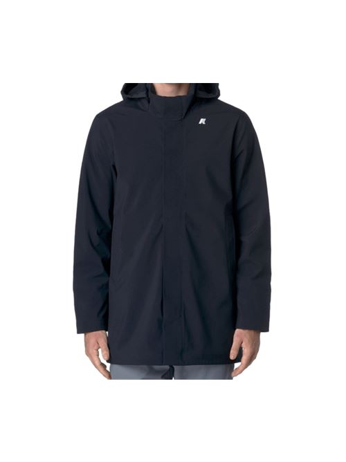 Parka da uomo con cappuccio staccabile, lunghezza 3/4 in tessuto tecnico, impermeabile, colore blu K-WAY | K6116YWA2B