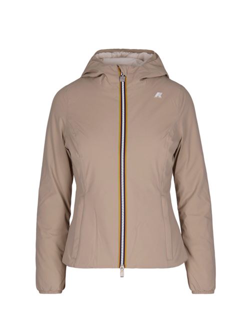 Giaccone da donna reversibile con cappuccio in tessuto elasticizzato colore beige/bianco K-WAY | K6128TWBBA