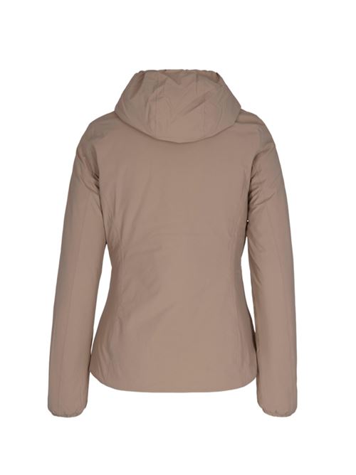 Giaccone da donna reversibile con cappuccio in tessuto elasticizzato colore beige/bianco K-WAY | K6128TWBBA