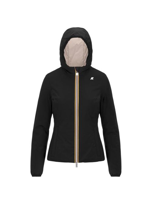 Giaccone da donna reversibile con cappuccio in tessuto elasticizzato colore nero/beige K-WAY | K6128TWBC9