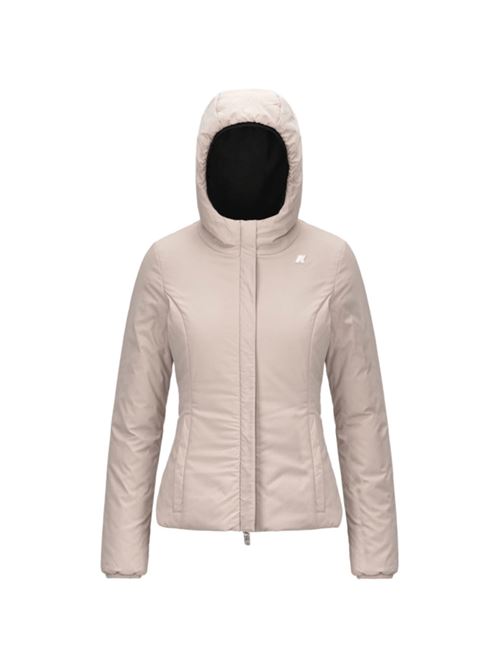 Giaccone da donna reversibile con cappuccio in tessuto elasticizzato colore nero/beige K-WAY | K6128TWBC9