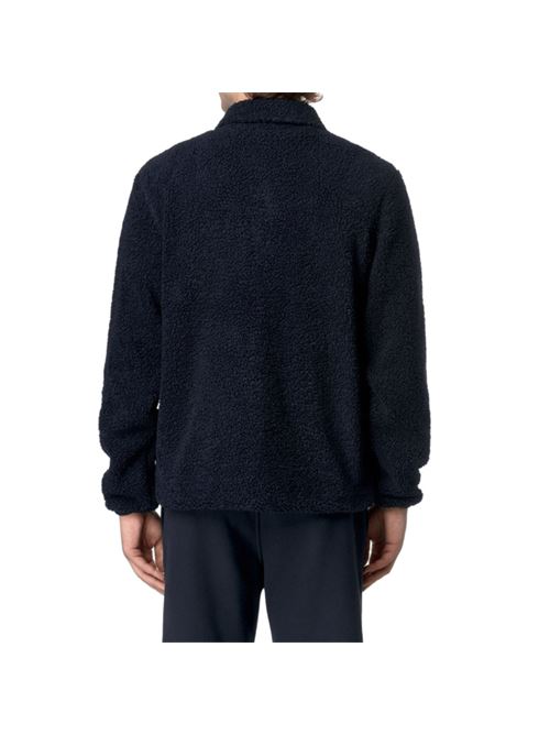 Overshirt da uomo in polar reversibile effetto sherpa, collo camicia, colore depth blu K-WAY | K61322WA2B