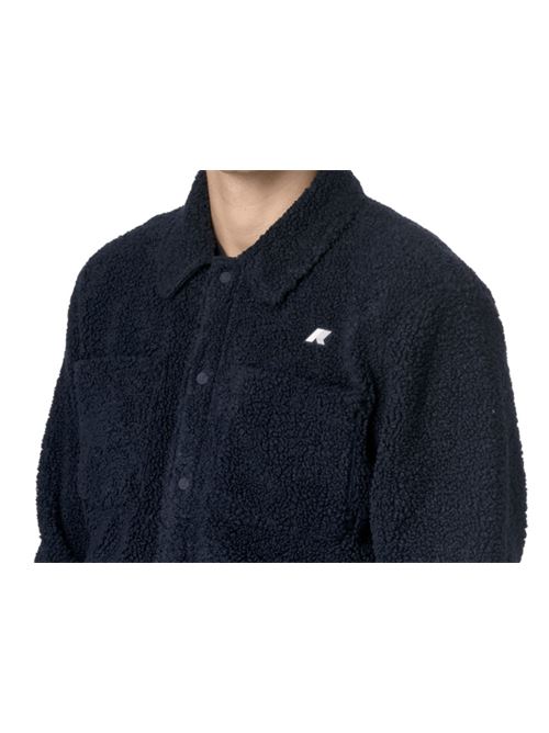 Overshirt da uomo in polar reversibile effetto sherpa, collo camicia, colore depth blu K-WAY | K61322WA2B