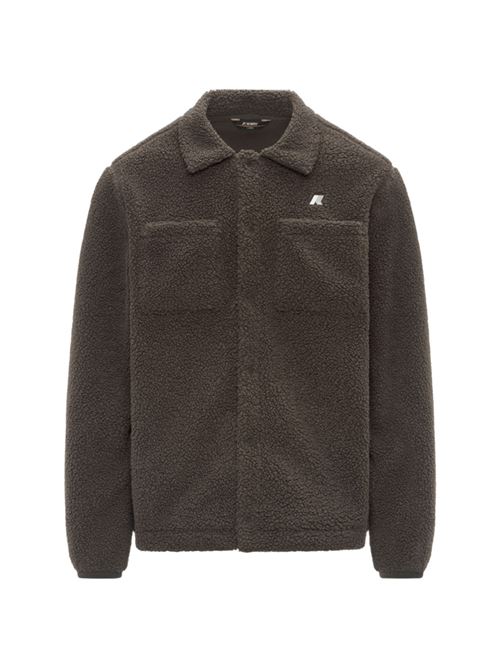 Overshirt da uomo in polar reversibile effetto sherpa, collo camicia, colore black olive K-WAY | K61322WB38