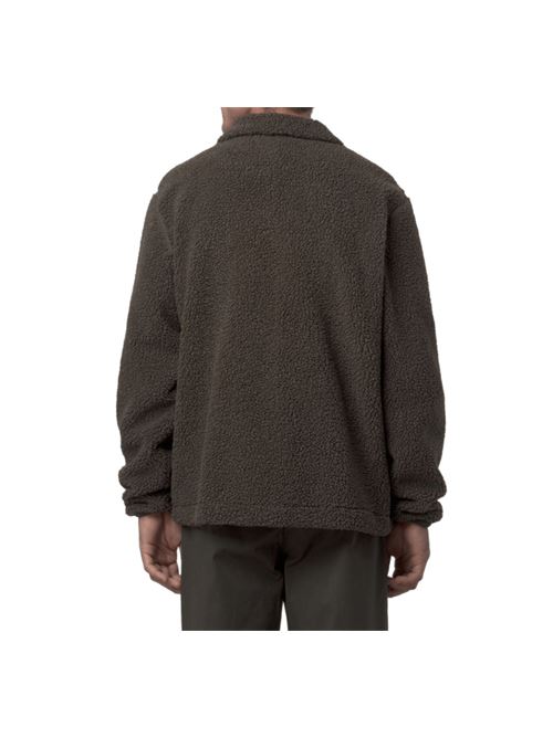 Overshirt da uomo in polar reversibile effetto sherpa, collo camicia, colore black olive K-WAY | K61322WB38