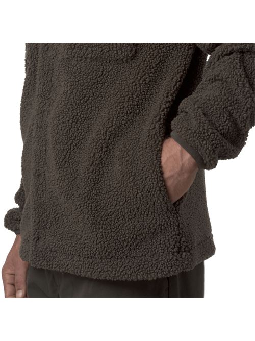 Overshirt da uomo in polar reversibile effetto sherpa, collo camicia, colore black olive K-WAY | K61322WB38