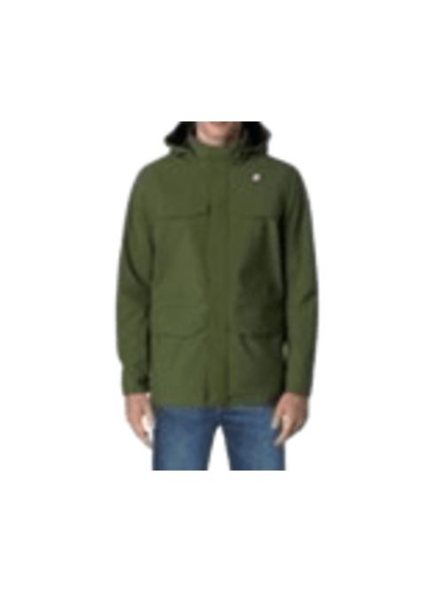 Giaccone da uomo in tessuto tecnico con cappuccio e tasche applicate, colore green/blue K-WAY | K7126VWAF0