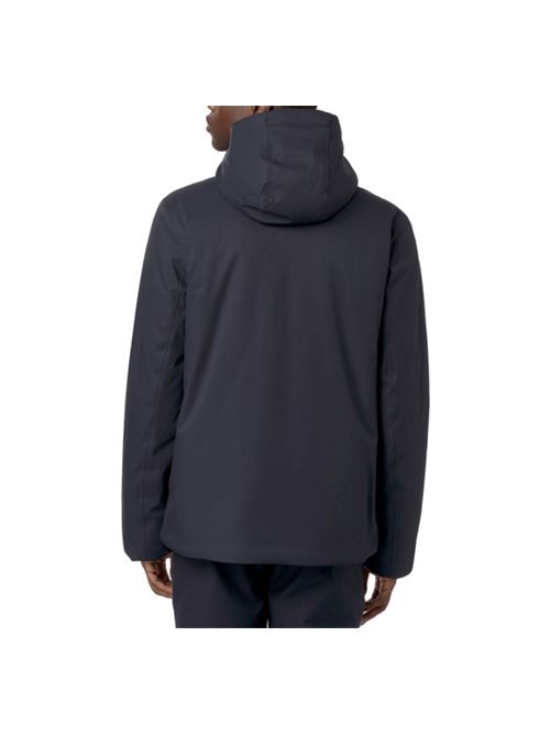 Giaccone da uomo con cappuccio in twill di poliestre impermeabile e antivento colore blu K-WAY | K8133DWAL9