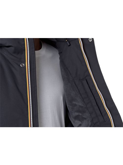 Giaccone da uomo con cappuccio in twill di poliestre impermeabile e antivento colore blu K-WAY | K8133DWAL9