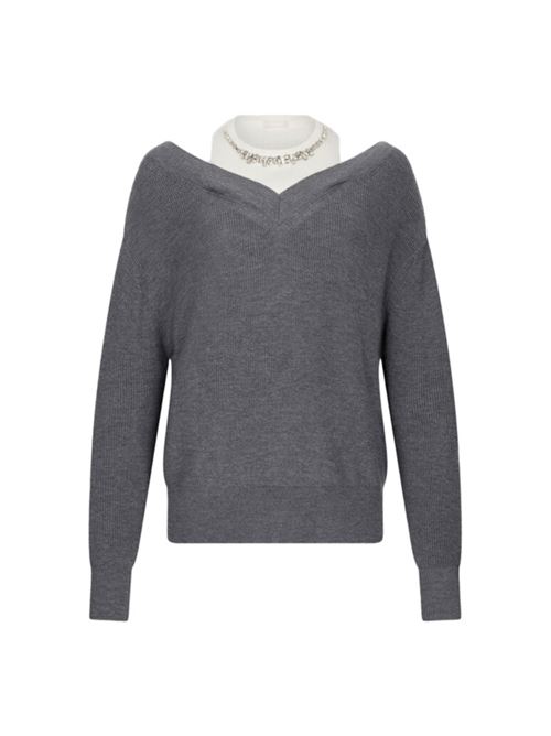 Maglione da donna in misto lana , gioiello, colore grigio LIU JO | MAGLIERIA | MF5126-MA85Q03738