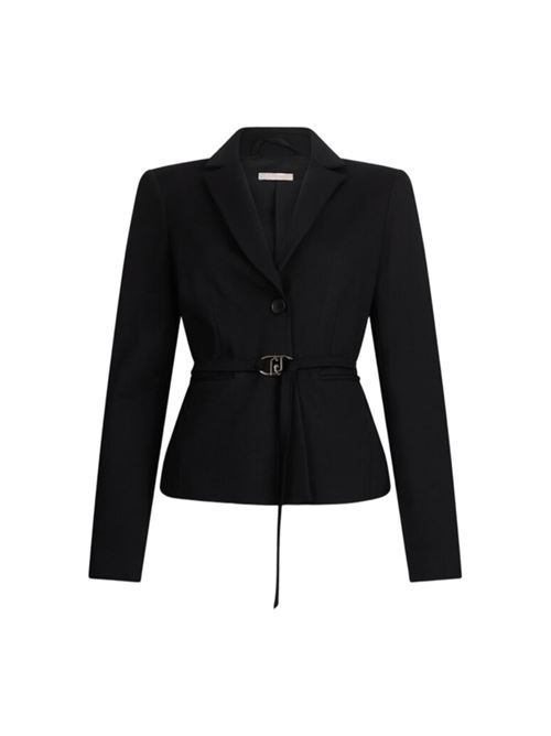 Giacca con cintura logata in misto viscosa, colore nero LIU JO | GIACCHE | MF5140-J918922222