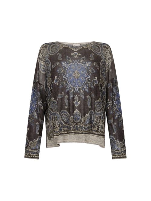 Maglia da donna in viscosa misto lurex con stampa boho all-over sullo sfondo marrone LIU JO | MAGLIERIA | MF5368-MA71NP9156