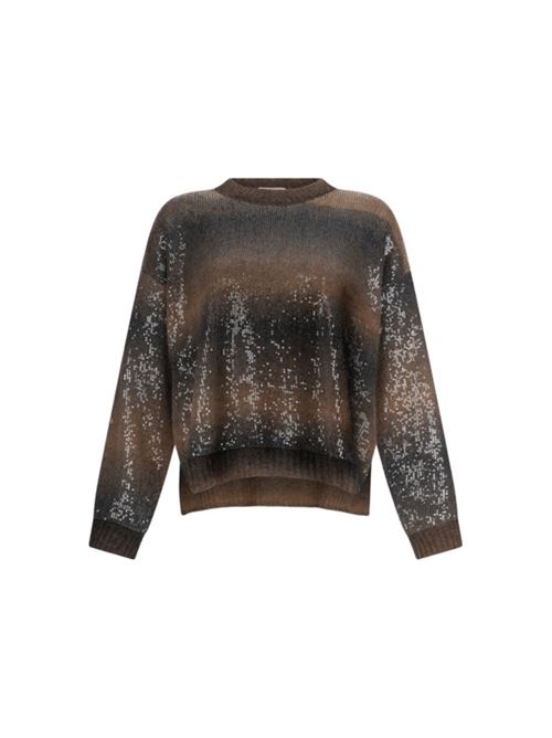 Maglia da donna con paillettes all-over sullo sfondo sfumato nei toni di marrone. LIU JO | MAGLIERIA | MF5380-MA14RS9472