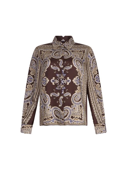 Camicia da donna  in viscosa con stampa all-over sullo sfondo marrone LIU JO | CAMICIE | MF5393-TS117P9141