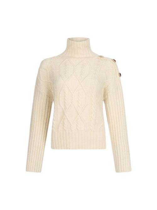 Dolcevita da donna in misto lana con bottoni gioiello, color beige chiaro LIU JO | MAGLIERIA | MF5425-MS04020304