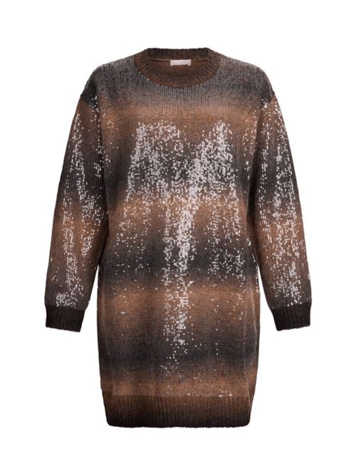 Abito corto con paillettes all-over sullo sfondo sfumato nei toni di marrone. LIU JO | ABITI | MF5488-MA14RS9472