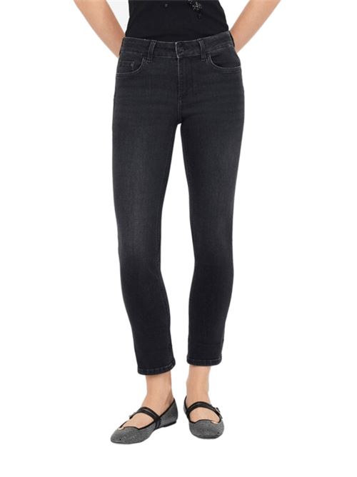 Jeans da donna skinny in cotone stretch,con spilla gioiello, colore denim nero LIU JO | PANTALONI | UF5006-D479787462