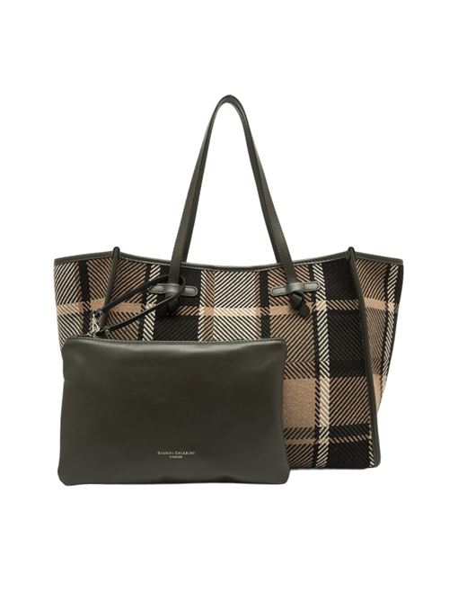 Borsa da donna shopping in tessuto tartan nei toni del verde militare/nero/beige GIANNI CHIARINI | 6850BLMR11883