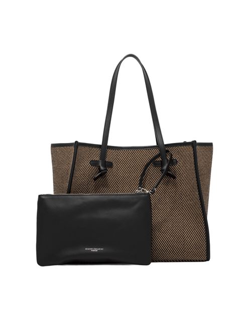 Borsa da donna shopping in tessuto lana spigato nero/camel GIANNI CHIARINI | 6850SPIGA10313