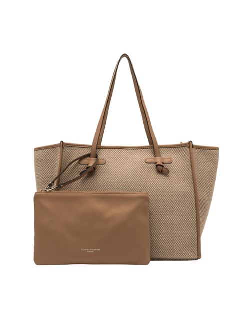 Borsa da donna shopping in tessuto lana spigato mandorla/beige GIANNI CHIARINI | 6850SPIGA14278