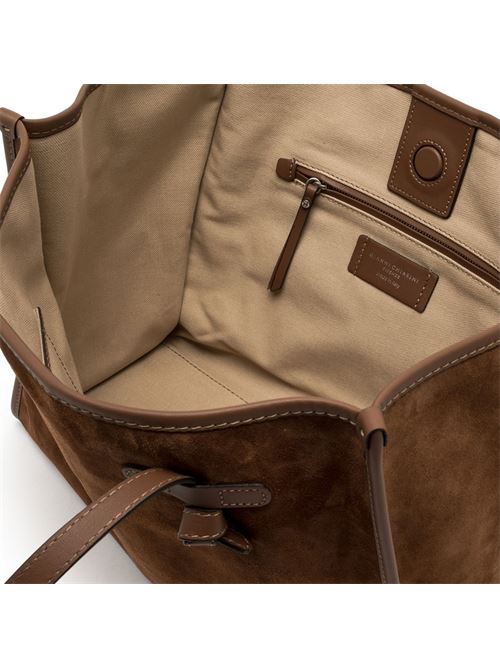 Borsa da donna shopping in pelle scamosciata color cognac GIANNI CHIARINI | 8990CMPL14275