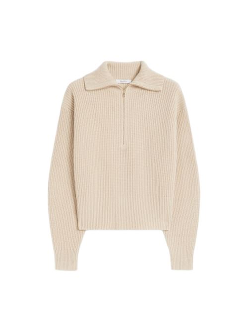 Maglia da donna in misto lana e cashmere, costa inglese, zip, color beige. MAX MARA | 1366185206006