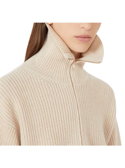 Maglia da donna in misto lana e cashmere, costa inglese, zip, color beige. MAX MARA | 1366185206006