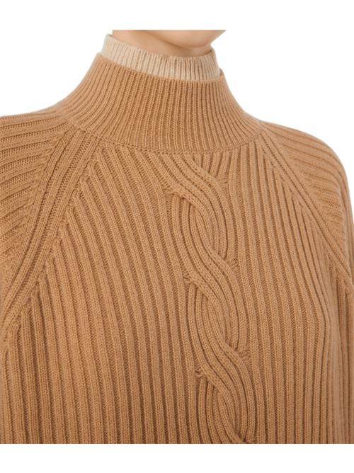 Maglia da donna in misto lana e cashmere, collo bicolore, color cammello. MAX MARA | 1366205206020