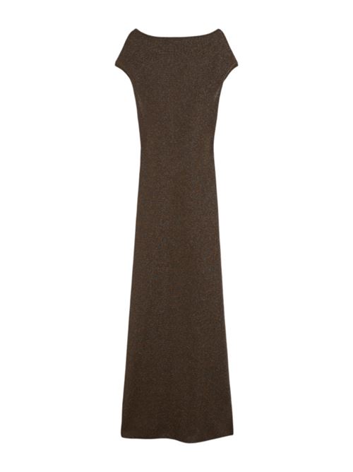 Abito lungo, in filato di viscosa e lurex, giromanica, scollo a V dietro, colore marrone MAX MARA PIANOFORTE | 1326015706001