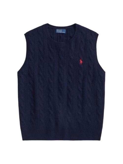 Gilet da donna in misto lana e cashmere con lavorazione a trecce, colore hunter navy POLO RALPH LAUREN | GILET | 211972134001