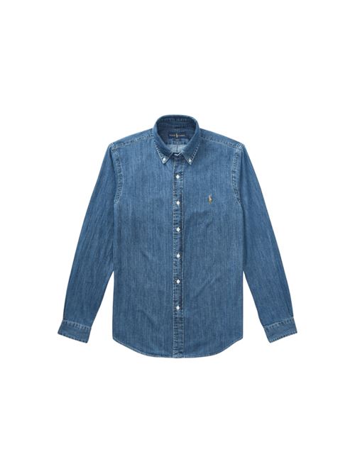 Camicia da uomo in denim di cotone colore indaco medio POLO RALPH LAUREN | CAMICIE | 710548539001