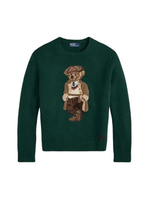 Maglia da uomo in lana misto cashmere con BEAR applicato sul davanti, colore verde pino vintage POLO RALPH LAUREN | MAGLIERIA | 710978308001