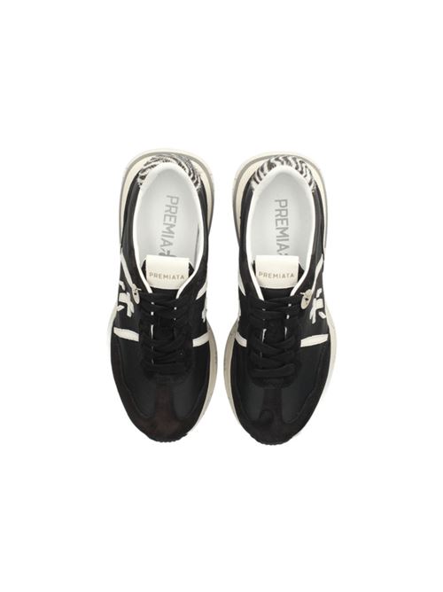 Sneakers da donna in pelle e camoscio con applicazioni in cavallino, colore nero PREMIATA | CASSIE7681