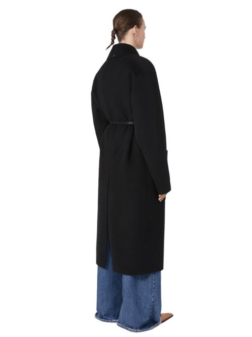 Cappotto da donna in pura lana, modello a vestaglia con cintura in vita, colore nero SPORTMAX | 2016035106013