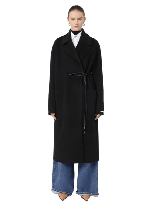 Cappotto da donna in pura lana, modello a vestaglia con cintura in vita, colore nero SPORTMAX | 2016035106013