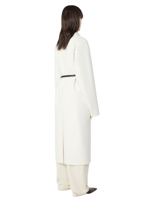 Cappotto da donna in pura lana, modello a vestaglia con cintura in vita, colore latte SPORTMAX | 2016035106018