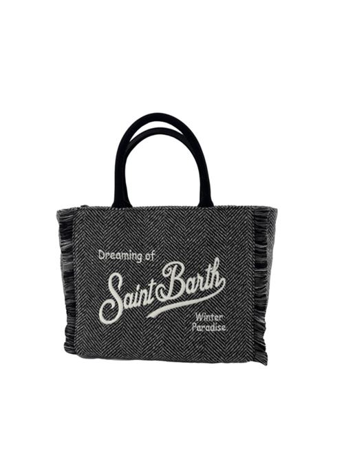 Borsa da donna in tessuto effetto lana con lavotazione a spina di pesce, a mano/tracolla, colore bianco/ nero MC2 SAINT BARTH | COL002900298I0015EMB