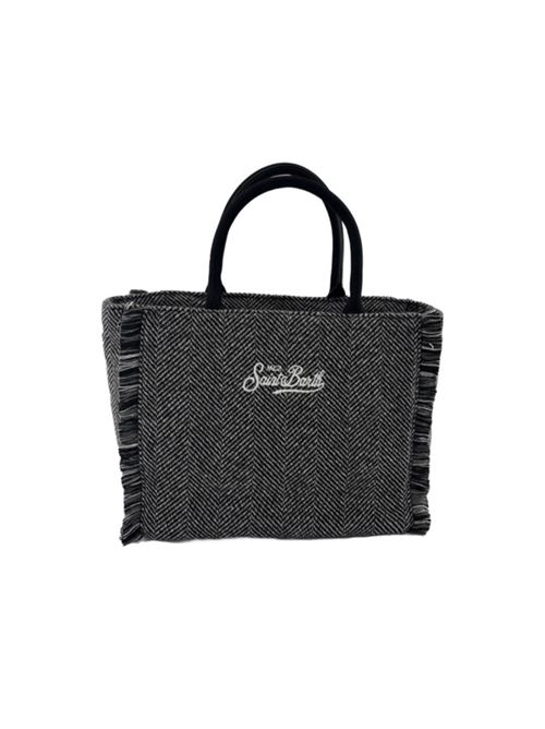 Borsa da donna in tessuto effetto lana con lavotazione a spina di pesce, a mano/tracolla, colore bianco/ nero MC2 SAINT BARTH | COL002900298I0015EMB